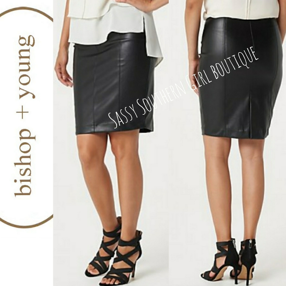 🆕⭐ Anthropologie Bishop +Young black so real vegan leather skirt